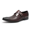 Dark brown hollow-out monk strap business dress shoe in genuine cowhide leather - 37 / Coffee