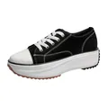Women's stylish black and white low-top platform canvas shoes with lace-up design - 36 / Black