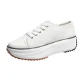 Women's low-top platform canvas shoes in classic white with lace-up design - 36 / White