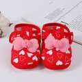Red baby girl sandals with white hearts and pink bows, soft non-slip sole for toddlers - Size 11 (Inner Length 10.5CM) / Ball Knot Style / Red
