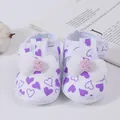 Soft sole white baby girl sandals decorated with purple hearts and a cute pink pom-pom - Size 11 (Inner Length 10.5cm) / Purple Ball Knot