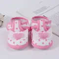 Pink polka dot baby girl sandals with glitter heart and wings, soft sole toddler shoes - Size 11 (Inner Length 10.5cm) / Heart Wing Pink