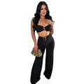 Sexy black two-piece summer outfit for women with tube top and wide-leg buckle trousers - S / Top And Bottom / Black