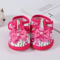 Pink floral baby girl walking sandals featuring a polka dot bow and soft non-slip sole - Size 11 (Inner Length 10.5CM) / Daisy - Rose Red