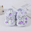 Soft sole baby girl sandals with purple floral pattern and black polka dot bow ties - Size 11 (Inner Length 10.5CM) / Purple Daisy Flower