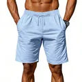 Pantaloncini uomo in lino azzurro con coulisse in vita per spiaggia estiva chic - Azzurro