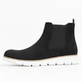 Side view of black suede men's Chelsea boots featuring lightweight white cushioned sports sole - 39 / Black
