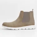 Casual men's suede Chelsea boots featuring white lightweight flexible sole in khaki brown finish. - 39 / Off White