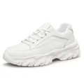 All white chunky sneakers for men and women with a stylish 8cm heightening platform sole - White