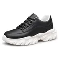 Fashionable black chunky sneakers with 8cm thick white platform sole for men and women - Black