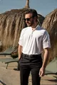 Klassisches weißes Langarm-Henley-Shirt aus Baumwolle mit Stehkragen für Strand und Freizeit - Weiß