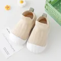 Breathable beige knit baby walking sock shoes featuring non-slip soft rubber soles - Inner Length 11cm (Sole 11.5cm) / Off White