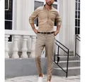Herren Henley-Hemd aus khakifarbener Baumwolle, Langarm, Stehkragen, Slim Fit Design - Khaki