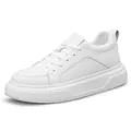 Stylish all-white platform sneakers featuring an 8cm height increasing thick sole for unisex - 35 / White