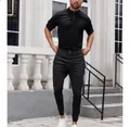 Herren-Henley-Shirt aus schwarzer Baumwolle mit Stehkragen - Schwarz