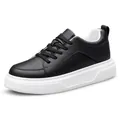 Fashionable black leather platform sneakers with thick white soles for men and women - 35 / Black