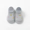 Grey breathable mesh baby sock shoes featuring colorful triangle embroidery and soft soles - Gray (611)