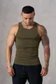 Macro view of olive green ribbed fabric texture on a fitted men's athletic tank top - M / Tops / Army Green