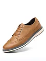 Braune Brogue-Herrenschuhe mit Wingtip-Verzierung und atmungsaktiver Ledertextur - 40 / Gelb