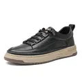 Scarpe casual da uomo in pelle stile retrò con finitura nera e suola spessa beige - Nero