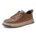 Scarpe casual da uomo in pelle marrone retrò con suola spessa e comoda stringata. - Marrone