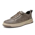 Sneaker casual da uomo in pelle marrone classica con suola beige per la moda - Grigio