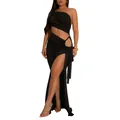 Robe longue noire sexy à une épaule avec découpe et fente haute moulante - S / Robes / Noir