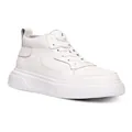 Stylish white mid-top sneakers for men featuring a 6cm thick platform height-increasing sole - 35 / White
