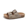 Sandalias de ante beige para niñas con doble hebilla y suela de corcho suave - Talla 26 (Interno 16.0cm) / Beige