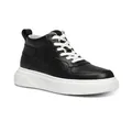 Black mid-top sneakers with 6cm thick white platform sole and white laces for men - 35 / Black