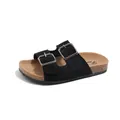 Sandalias negras de ante sintético con doble hebilla para niñas, suela suave - Talla 26 (Interno 16.0cm) / Negro