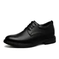 Classic black cowhide leather business dress shoes with 8cm internal height increase - 35 / Black