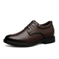Brown genuine leather business dress shoes with 8cm height increase - 35 / Dark Brown
