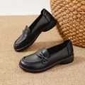 Comfortable black women's slip-on loafers with bow accent for daily spring casual wear - 36 / Black