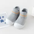Breathable gray knit baby walking shoes with orange stripes and soft white soles - Size 18-19 (Inner 11.5cm) / Gray (F105)