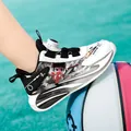 Breathable flying knit basketball shoes for boys featuring a quick dial lace system - 38 / Black and White