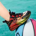 Breathable boys' flyknit basketball shoes with flame print and rotating buckle for sports - 38 / Black Red