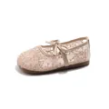 Elegant beige lace mesh Mary Jane shoes for girls featuring a delicate bow detail - Size 21 (13.0cm Inner Length) / Khaki