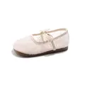 Elegant white lace mesh girls' Mary Jane shoes featuring a stylish bow tie and flat sole - Size 21 (13.0cm Inner Length) / Beige