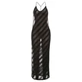 Vestido largo sexy de rayas negras transparentes con abertura lateral y espalda abierta - Negro