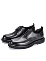 Detailed macro shot showing the fine grain texture of black genuine leather dress shoes. - 38 / Black
