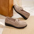 Elegant khaki women's leather loafers featuring a stylish bow knot and soft sole - 36 / Dusty Pink