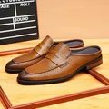 Classic brown perforated leather men's mules with pointed toe and breathable design - 37 / Brown