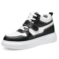 Black and white mid-top elevator sneakers with 6cm hidden heel and velcro strap for men - 35 / Black and White