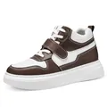 Men's stylish mid-top platform sneakers in brown and white with 6cm hidden wedge. - 35 / Coffee