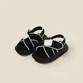 Black and white baby sandals with mesh cross straps and non-slip soles for summer walking - Size 17 (13.5cm) / Black (52223)