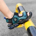 Boys teal summer sandals with air cushion sole and knob dial closure for beach - 32 / Black Green and Blue