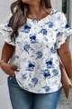 Détail du haut à fleurs blanc pour femme avec manches volantées et col rond décontracté - 3XL / Hauts / Rose Bleue