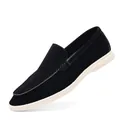 Classic black suede men's loafers with off-white sole for casual summer style - 39 / Blue