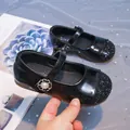 Eleganti scarpe Mary Jane nere per bambine con punta glitterata e fibbia di perle - 23 / Nero